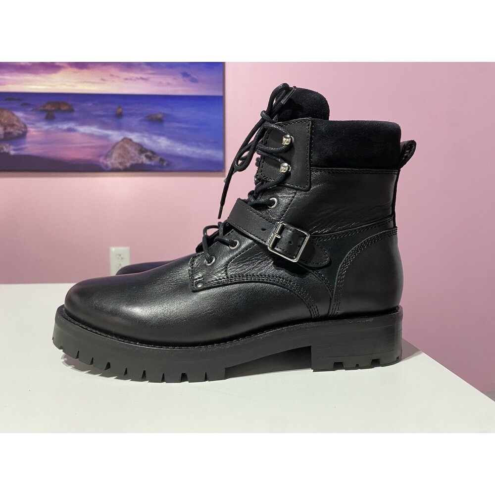 All Saints Boots 11 Black Paulina Leather Chunky Combat Biker‎ Moto Gothic Punk